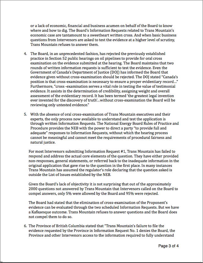 Page Three of Marc Eliesen's letter of Withdrawal - Courtesy NEB website, Click on image to enlarge