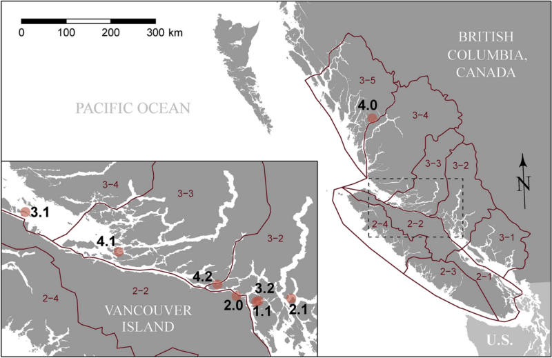 Locations of the fish farms