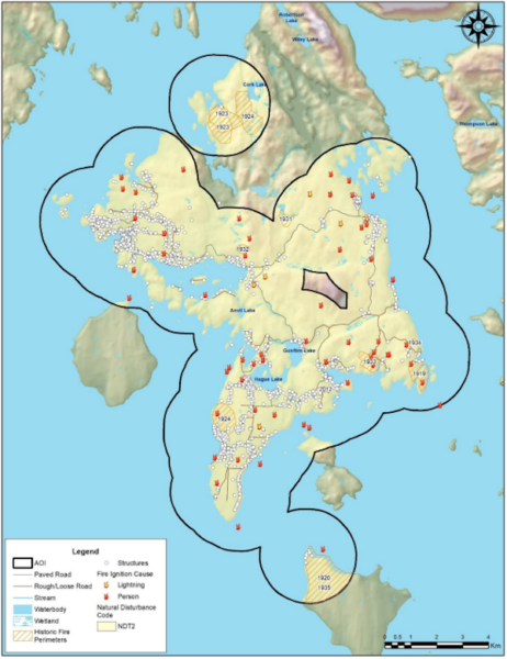 Map of historic fires on Cortes Island