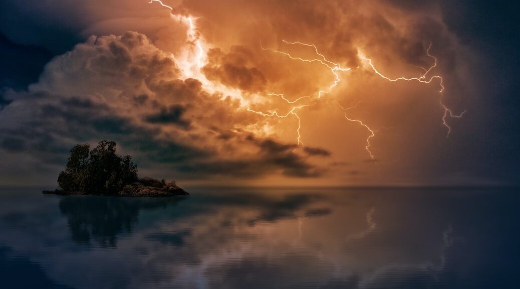 lightning storm over an island