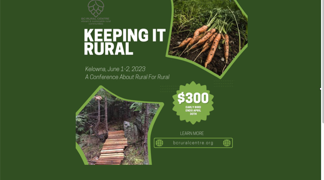 The words 'Keeping it Rural', alonmg with pictures of carrots and a trail, on a green background
