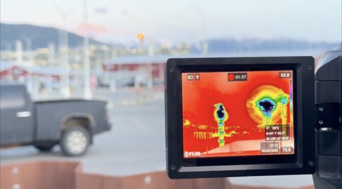 infra red camera image and the real life street scene it depcits