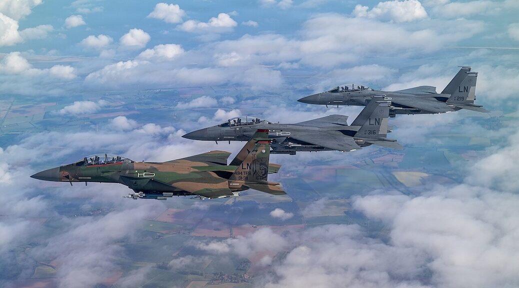 Three U.S. Air Force F-15E Strike Eagle aircraft