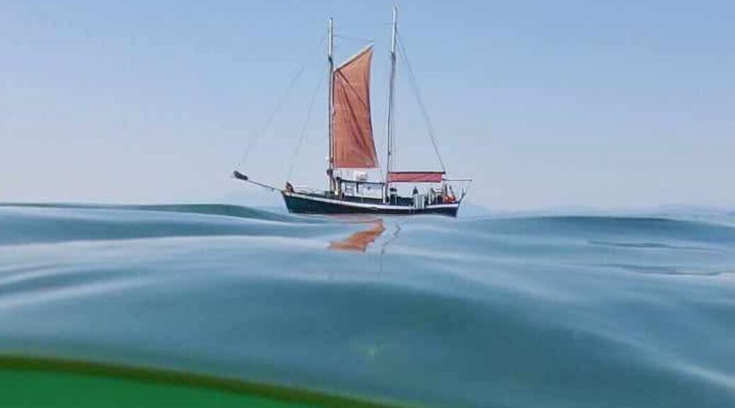 The Friuends of COrtes Island 2026 season kicked off with a Secret Shelf Exploration from the sailboat MIsty Isles, here seen on a near clam sea